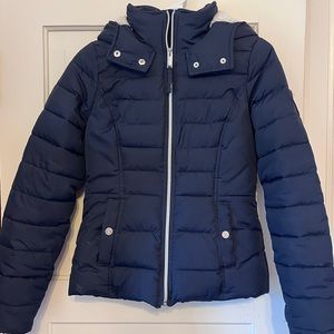 Hollister XS Womens Navy Blue Puffer Jacket with Inside Sherpa Lining